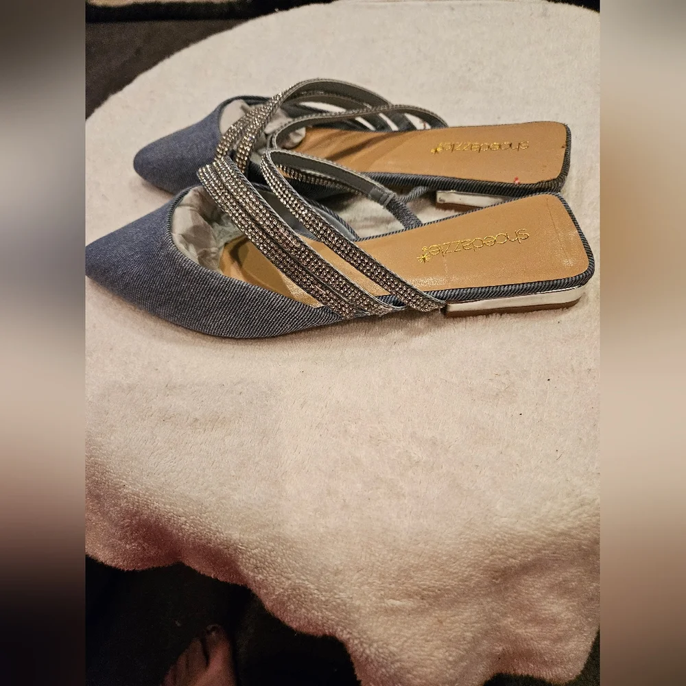 SHOE DAZZLE DENIM OPEN BACK FLATS